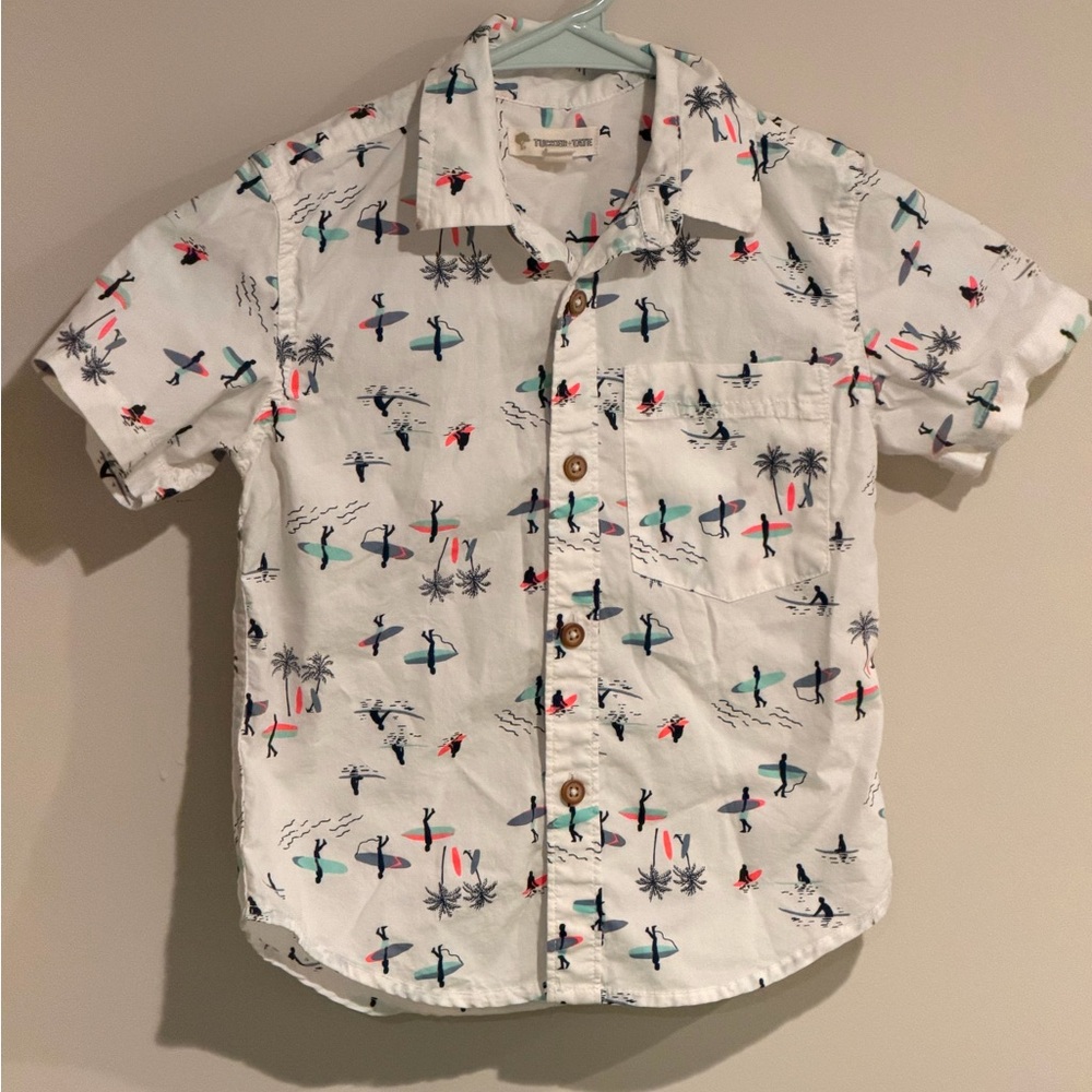 Tucker + Tate Boys White Short Sleeve Button-Down Shirt - Surfers - Picture 1 of 6